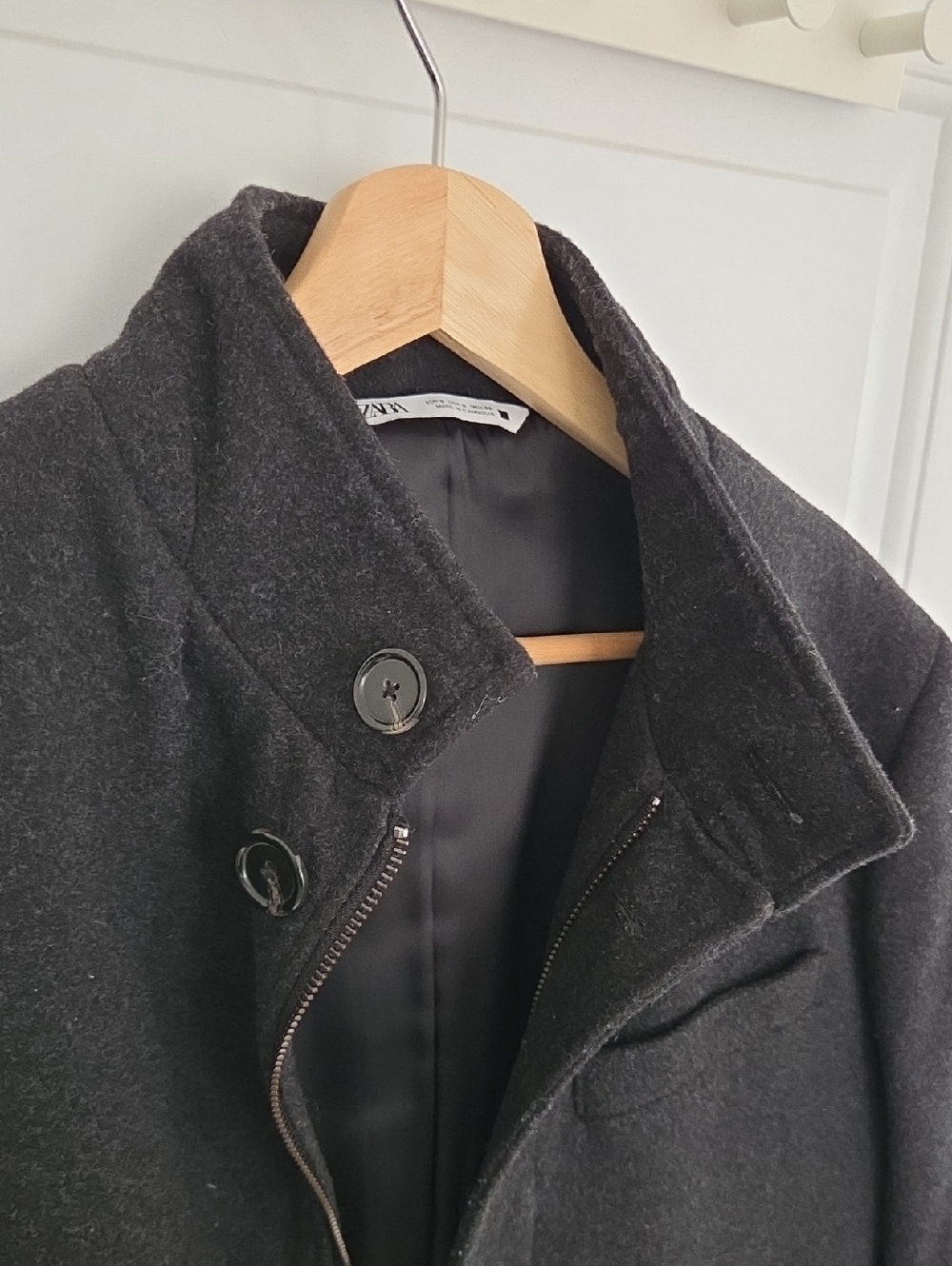 Zara Charcoal Black Wool Long Coat